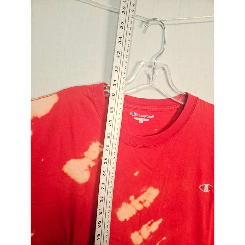 Champion Mens XL Red Bleach Dye Tie Dye Short Sleeve T-Shirt Embroidered vintage - Picture 3 of 7